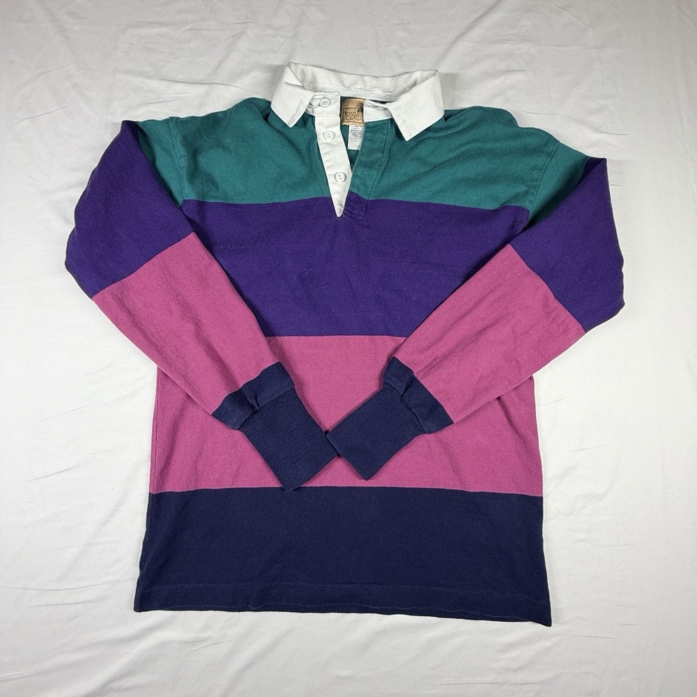 Vintage 90s Rugby Shirt Made In The USA Rubber Buttons 100% Heavyweight Cotton